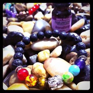 Natural Stone & Lava Rock Bracelet w/ Buddha Bead